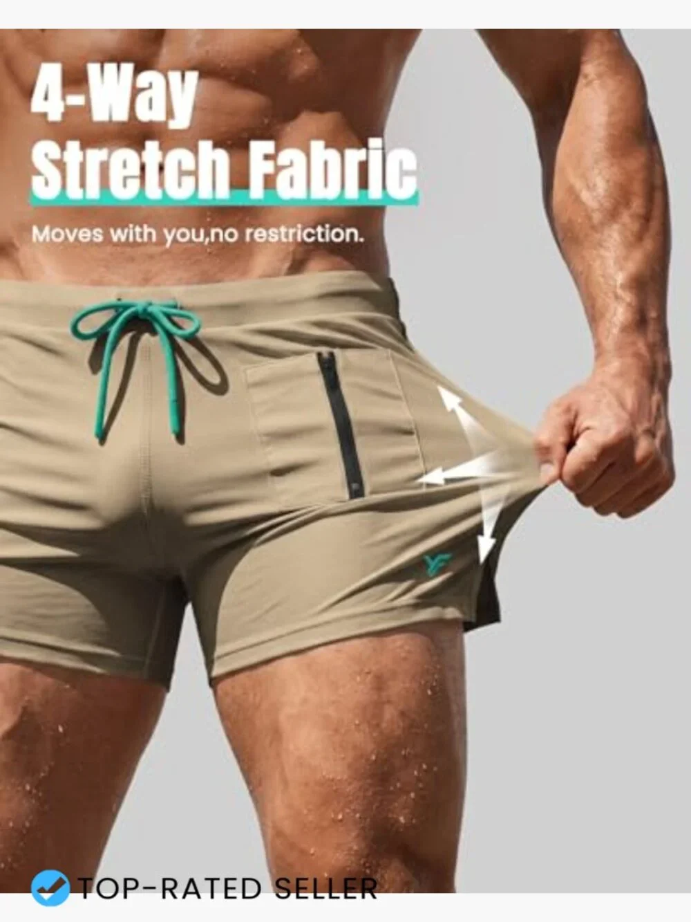 Men's Quick-Dry Swim Trunks 3 Inch Inseam Square Leg Brief with Pocket